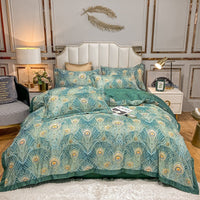 HKM-685779 Washed Silk Printed Four-Piece Bedding Set in Tencel Satin for Spring and Summer