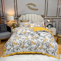 HKM-685779 Washed Silk Printed Four-Piece Bedding Set in Tencel Satin for Spring and Summer