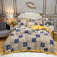 HKM-685779 Washed Silk Printed Four-Piece Bedding Set in Tencel Satin for Spring and Summer