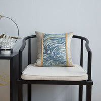 HKM-685843 Blue Satin Jacquard Patchwork Pillowcase with Feather Down Core, 45x45cm