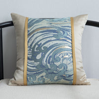 HKM-685843 Blue Satin Jacquard Patchwork Pillowcase with Feather Down Core, 45x45cm