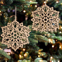 HKM-685907 Hollow Out Snowflake Wood Pendant for Christmas Tree Decoration - Set of 10 with Ropes