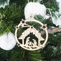 HKM-685907 Hollow Out Snowflake Wood Pendant for Christmas Tree Decoration - Set of 10 with Ropes