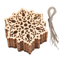 HKM-685907 Hollow Out Snowflake Wood Pendant for Christmas Tree Decoration - Set of 10 with Ropes