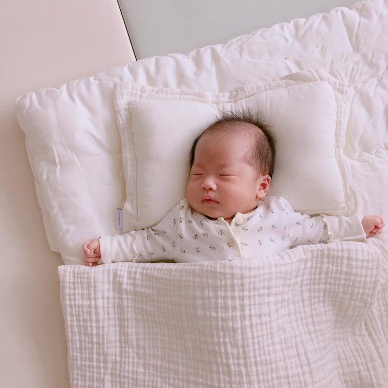 HKM-685907 Washable Cotton Head Protection Pillow for Babies - Rectangular Design in Angel White, Peach Pollen, Retro Blue, Green, Gray