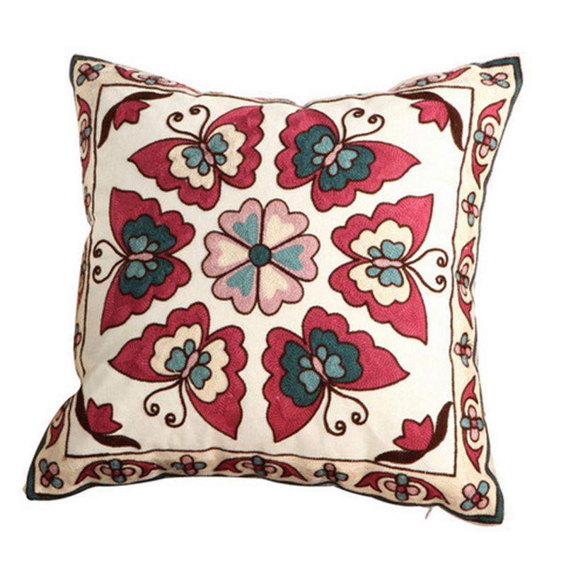 KTX-686163 Embroidered Floral Cotton Pillowcase for Decorative Seating