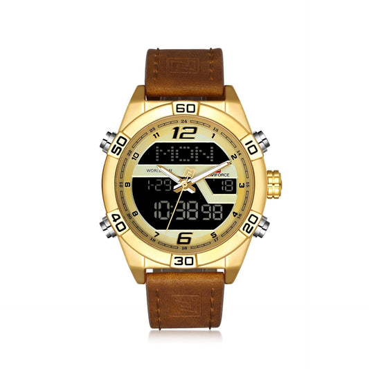 HKM-686291 Men's Waterproof LED Electronic Quartz Watch with Leather Strap and Alloy Case