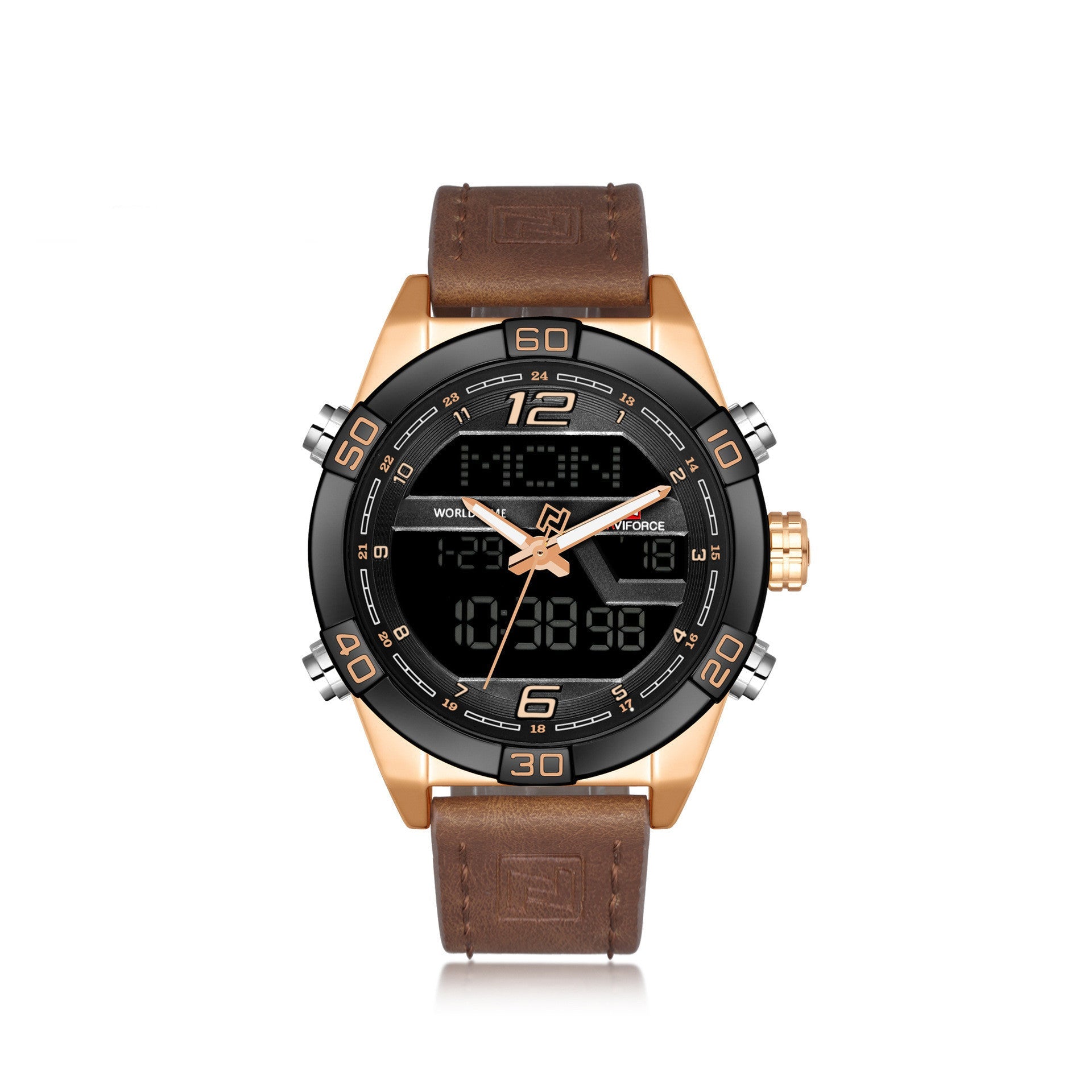 HKM-686291 Men's Waterproof LED Electronic Quartz Watch with Leather Strap and Alloy Case