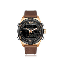 HKM-686291 Men's Waterproof LED Electronic Quartz Watch with Leather Strap and Alloy Case