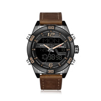 HKM-686291 Men's Waterproof LED Electronic Quartz Watch with Leather Strap and Alloy Case
