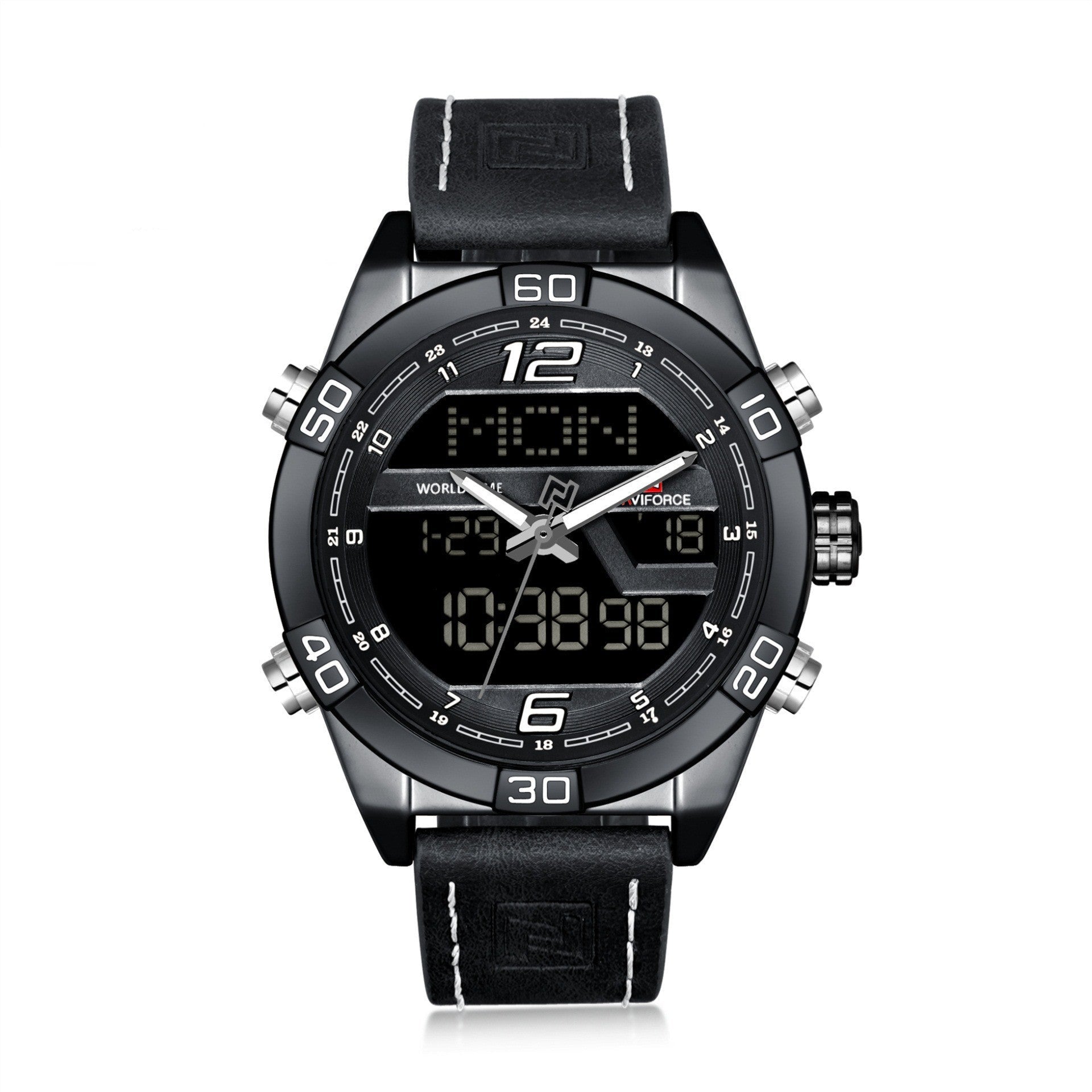 HKM-686291 Men's Waterproof LED Electronic Quartz Watch with Leather Strap and Alloy Case
