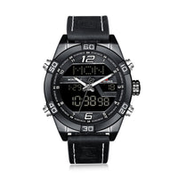 HKM-686291 Men's Waterproof LED Electronic Quartz Watch with Leather Strap and Alloy Case