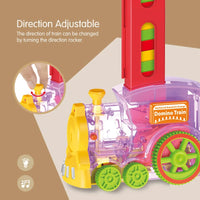 HKM-686355 Automatic Domino Stacking Train Set for Kids, Light-Up Launching Blocks, Ages 2-4