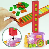 HKM-686355 Automatic Domino Stacking Train Set for Kids, Light-Up Launching Blocks, Ages 2-4