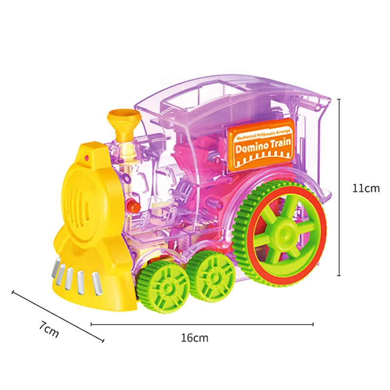 HKM-686355 Automatic Domino Stacking Train Set for Kids, Light-Up Launching Blocks, Ages 2-4