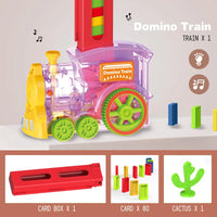 HKM-686355 Automatic Domino Stacking Train Set for Kids, Light-Up Launching Blocks, Ages 2-4