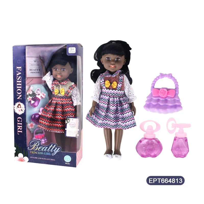 HKM-686419 Realistic 13-Inch Black Girl Reborn Baby Doll with Music, Educational Toy for Ages 2 to 4