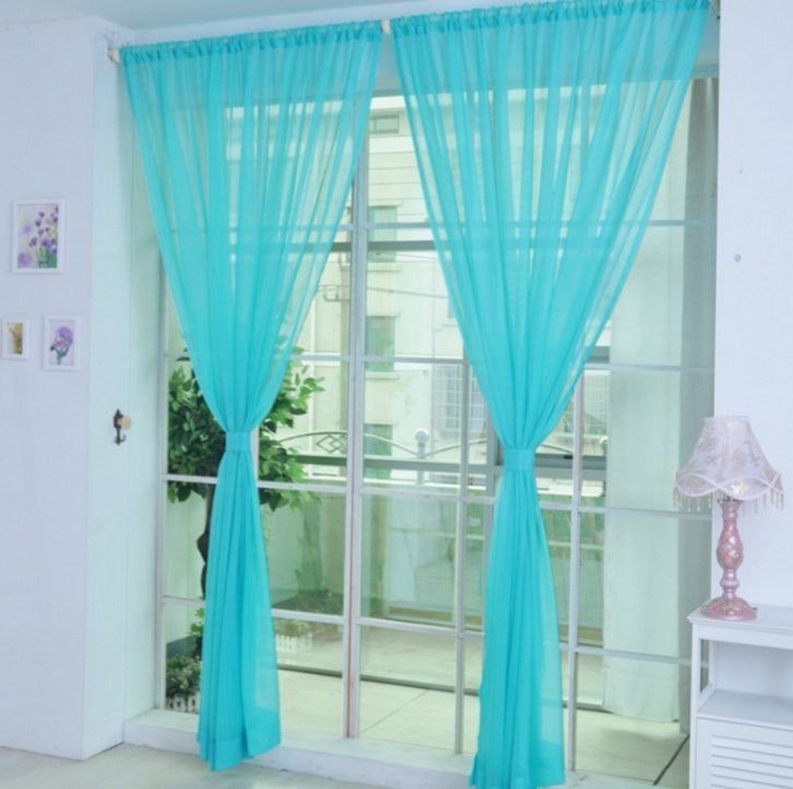 HKM-686483 Solid Tulle Sheer Curtains for Living Room and Bedroom - Translucent Polyester Blinds in Various Colors