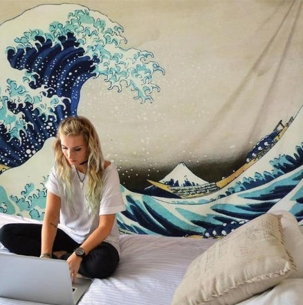 KTX-686547 Japanese Landscape Waves Tapestry - Hand Washable, Machine Washable, Rectangle Shape