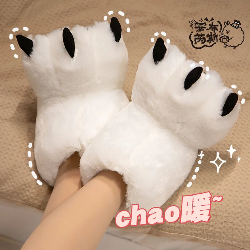 HKM-686611 Cozy Plush Paw Slippers for Men and Women - Funny Animal Winter Indoor Shoes
