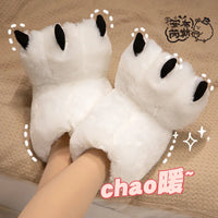HKM-686611 Cozy Plush Paw Slippers for Men and Women - Funny Animal Winter Indoor Shoes