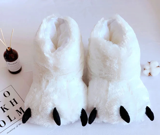 HKM-686611 Cozy Plush Paw Slippers for Men and Women - Funny Animal Winter Indoor Shoes