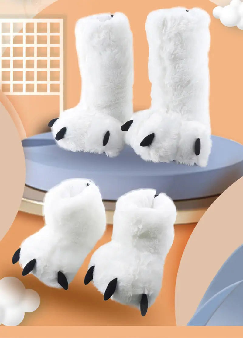 HKM-686611 Cozy Plush Paw Slippers for Men and Women - Funny Animal Winter Indoor Shoes