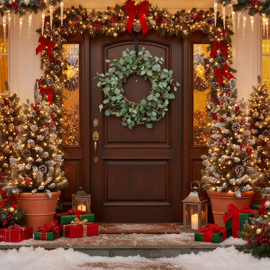 HKM-686739 23.6in Eucalyptus Wreath - Natural Green Faux Leaf Garland for Holiday Door Decor