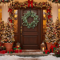 HKM-686739 23.6in Eucalyptus Wreath - Natural Green Faux Leaf Garland for Holiday Door Decor