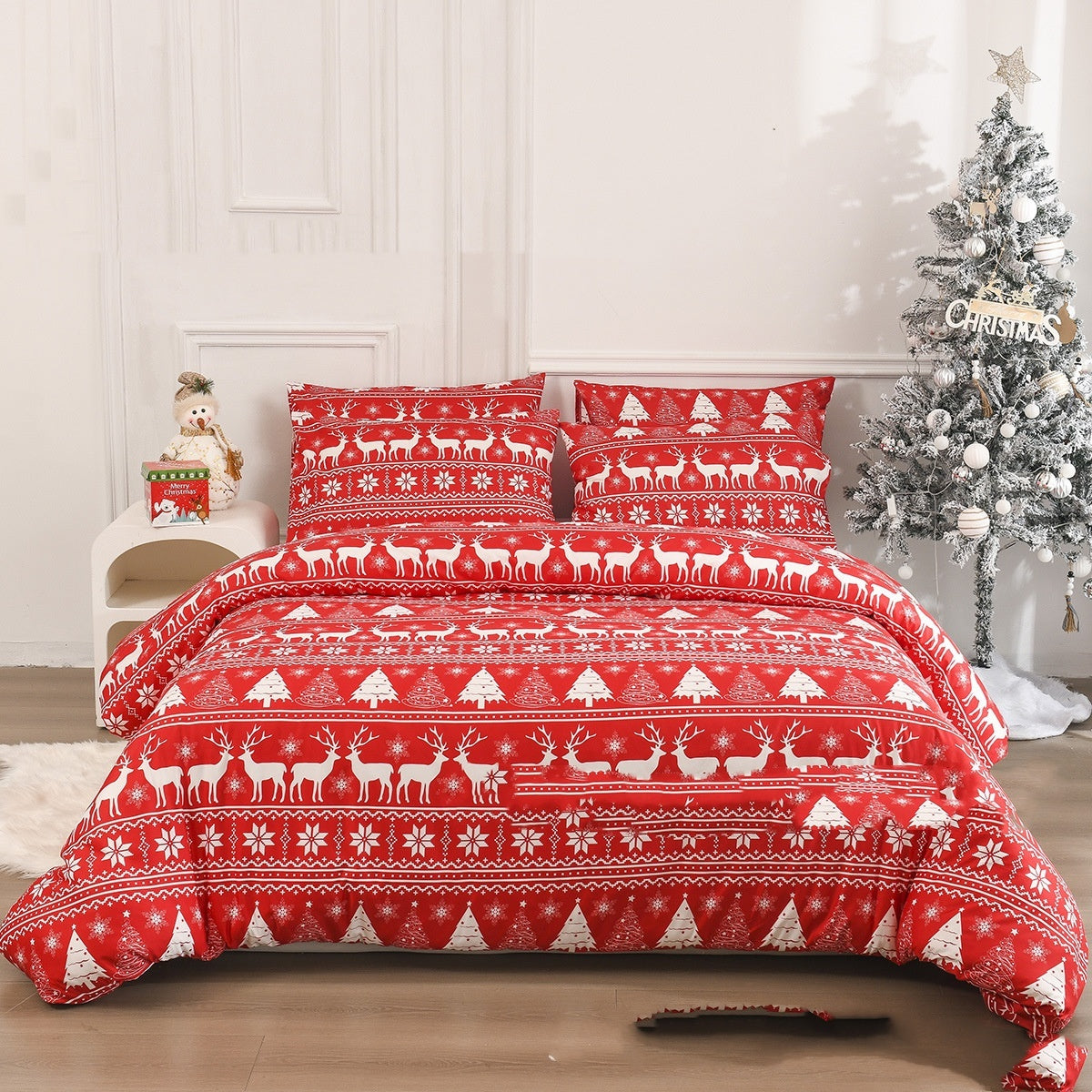 HKM-686931 European Style Red Down Quilt Cover Set with Pillowcases - Multiple Sizes Available