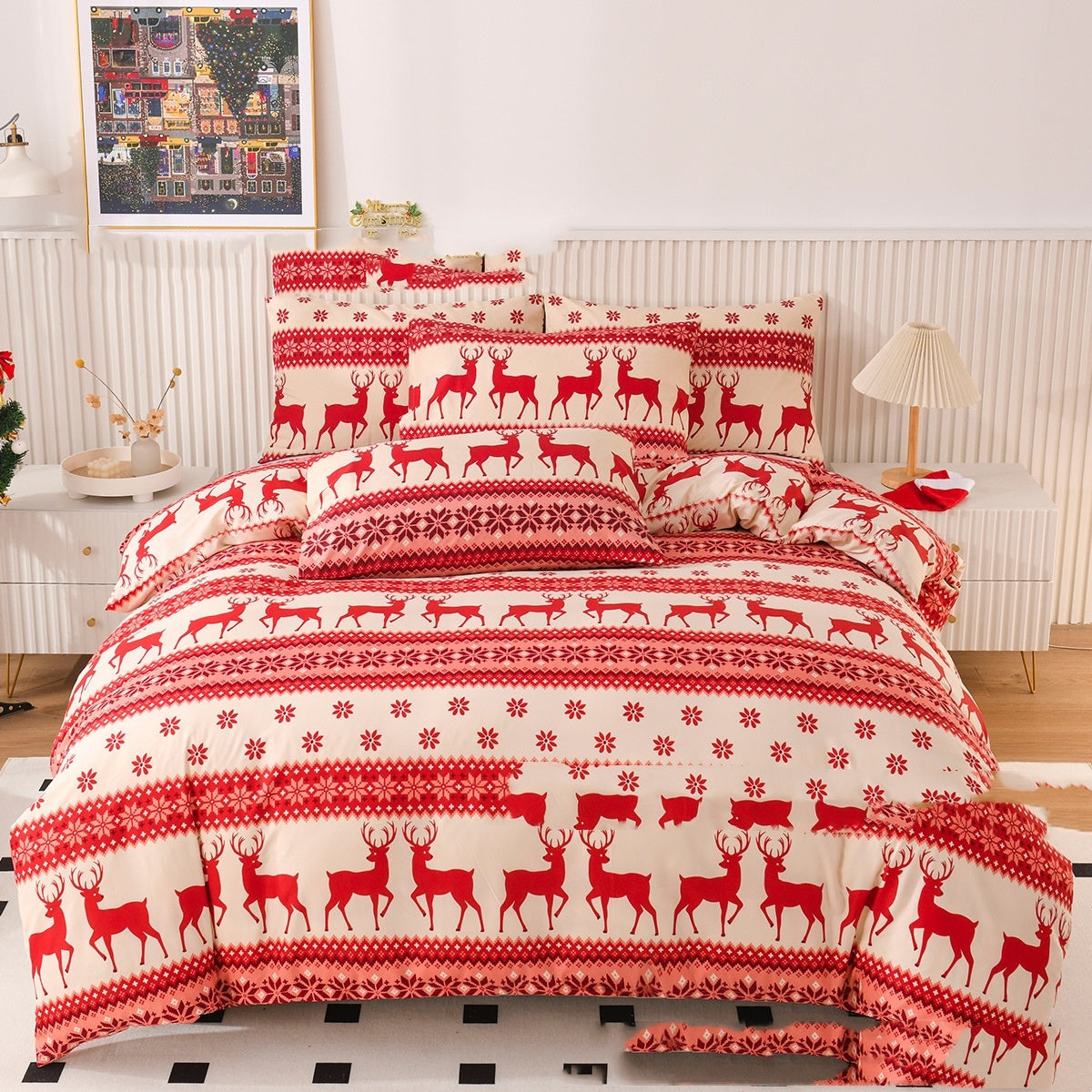 HKM-686931 European Style Red Down Quilt Cover Set with Pillowcases - Multiple Sizes Available