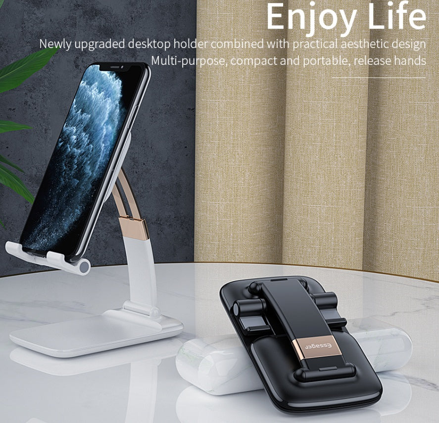 HKM-686995 Adjustable Telescopic Folding Mobile Phone Holder - ABS, Zinc Alloy, Silicone - Black/White