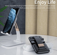 HKM-686995 Adjustable Telescopic Folding Mobile Phone Holder - ABS, Zinc Alloy, Silicone - Black/White
