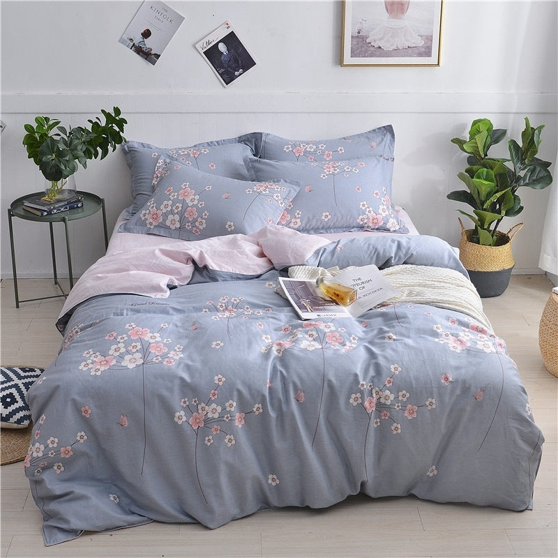 HKM-687251 Four-Piece Cotton Bedding Set - Duvet Cover, Bed Sheet, Pillowcases in Various Sizes