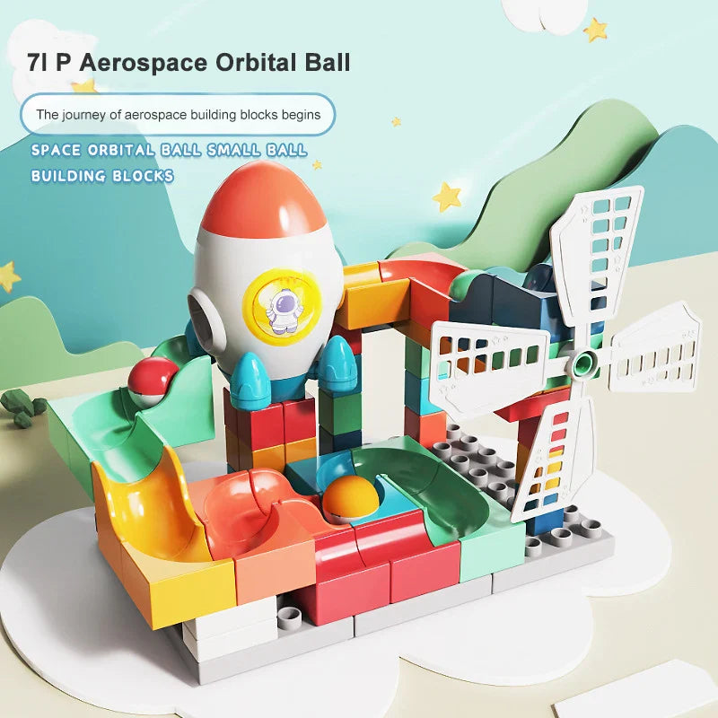 HKM-687507 71-Piece Large Aerospace Building Blocks Marble Run Set for Ages 3 and Up