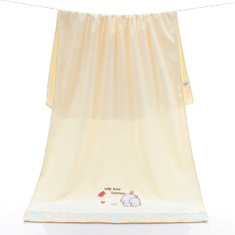 HKM-687507 Lace Edge Bath Towel Set in Microfiber - Yellow & Beige, 70x140 cm