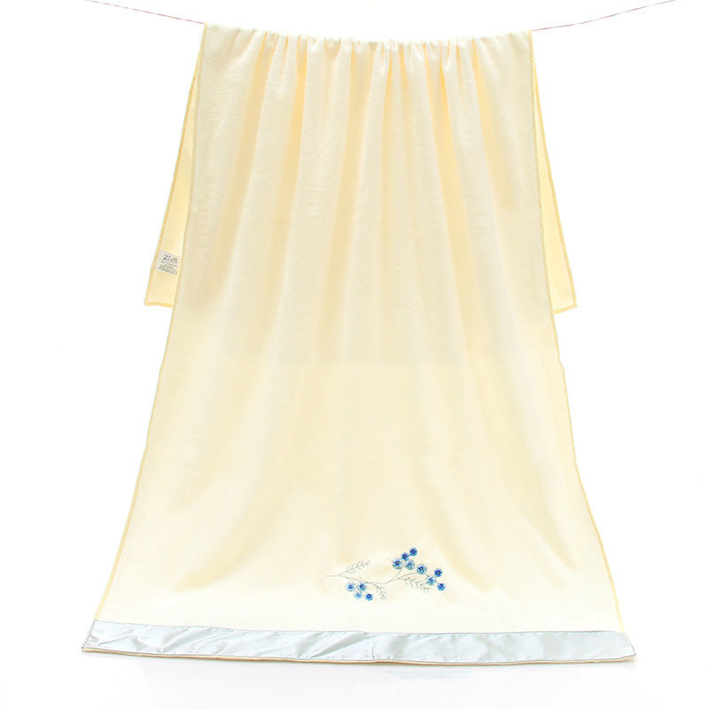 HKM-687507 Lace Edge Bath Towel Set in Microfiber - Yellow & Beige, 70x140 cm