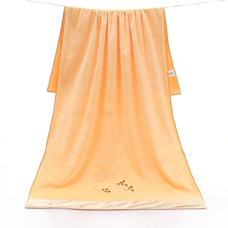 HKM-687507 Lace Edge Bath Towel Set in Microfiber - Yellow & Beige, 70x140 cm
