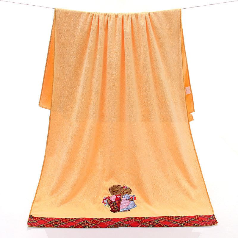 HKM-687507 Lace Edge Bath Towel Set in Microfiber - Yellow & Beige, 70x140 cm