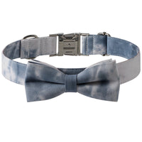 HKM-687635 Cotton Tie-Dye Pet Collar with Alloy Buckle and Bow - Available in Blue, Purple, Orange, and Gray