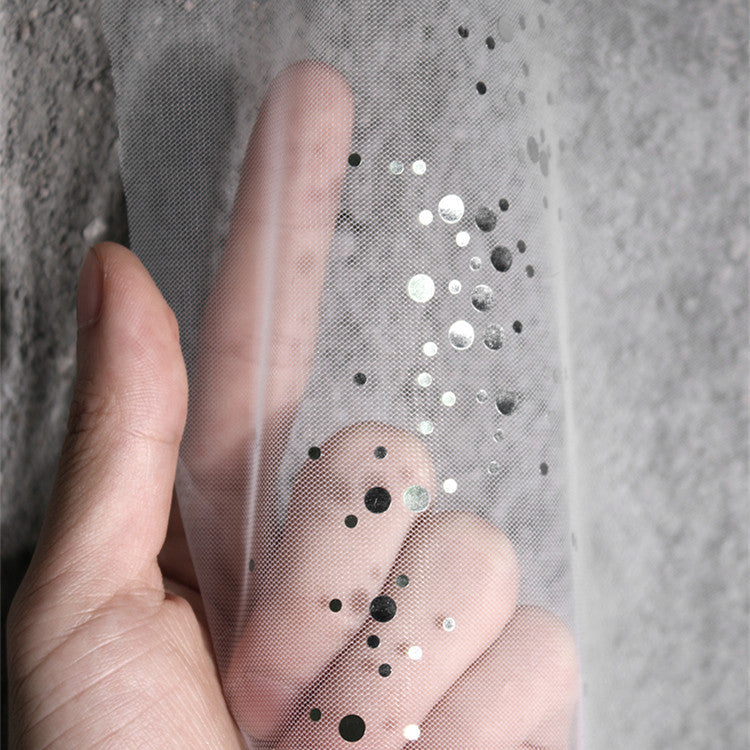 HKM-687763 Irregular Sequin Mesh See-Through Hanfu Fabric - 100% Polyester, White, 155cm Wide, 0.5m Length