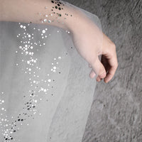 HKM-687763 Irregular Sequin Mesh See-Through Hanfu Fabric - 100% Polyester, White, 155cm Wide, 0.5m Length