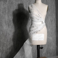 HKM-687763 Irregular Sequin Mesh See-Through Hanfu Fabric - 100% Polyester, White, 155cm Wide, 0.5m Length