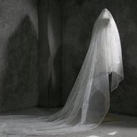 HKM-687763 Irregular Sequin Mesh See-Through Hanfu Fabric - 100% Polyester, White, 155cm Wide, 0.5m Length