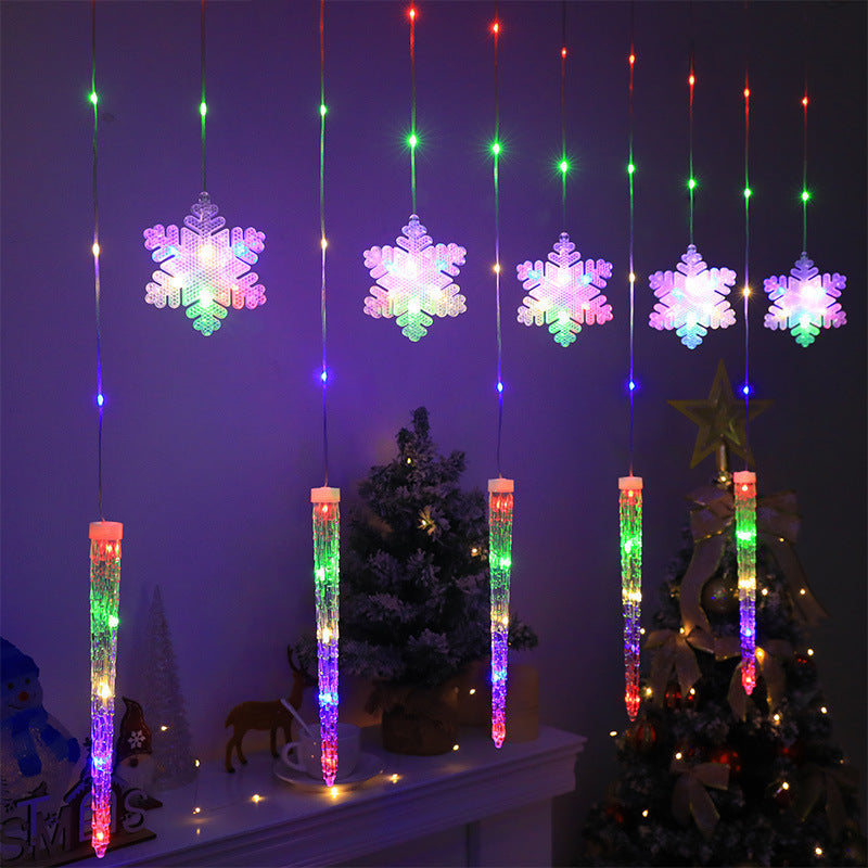 HKM-687891 Christmas Icicle Snowflake Light String - Warm White, Colorful, or White Light with 8 Modes