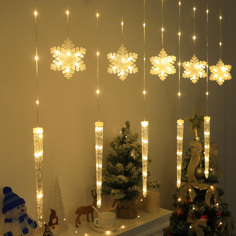 HKM-687891 Christmas Icicle Snowflake Light String - Warm White, Colorful, or White Light with 8 Modes