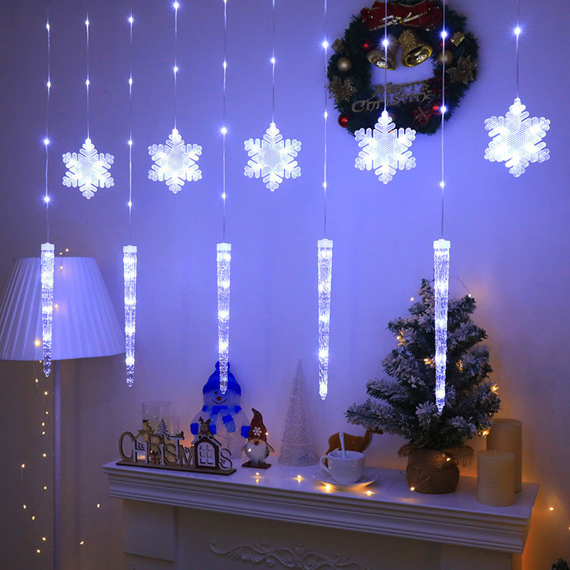 HKM-687891 Christmas Icicle Snowflake Light String - Warm White, Colorful, or White Light with 8 Modes