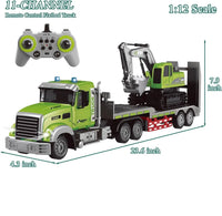 HKM-687891 Dual Control 11CH RC Semi-Trailer Truck & Excavator Toy Set - 1:12 Scale, 2.4GHz, Ready-to-Go
