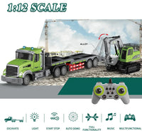 HKM-687891 Dual Control 11CH RC Semi-Trailer Truck & Excavator Toy Set - 1:12 Scale, 2.4GHz, Ready-to-Go