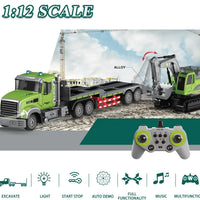 HKM-687891 Dual Control 11CH RC Semi-Trailer Truck & Excavator Toy Set - 1:12 Scale, 2.4GHz, Ready-to-Go
